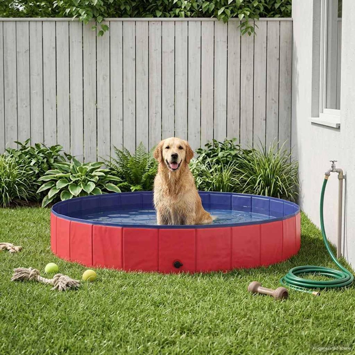 Hondenzwembad, Ø 200 x 30 cm, opvouwbaar kinderbadje voor honden, robuust pvc-zwembad voor tuin en terras, hondenzwembad, rood