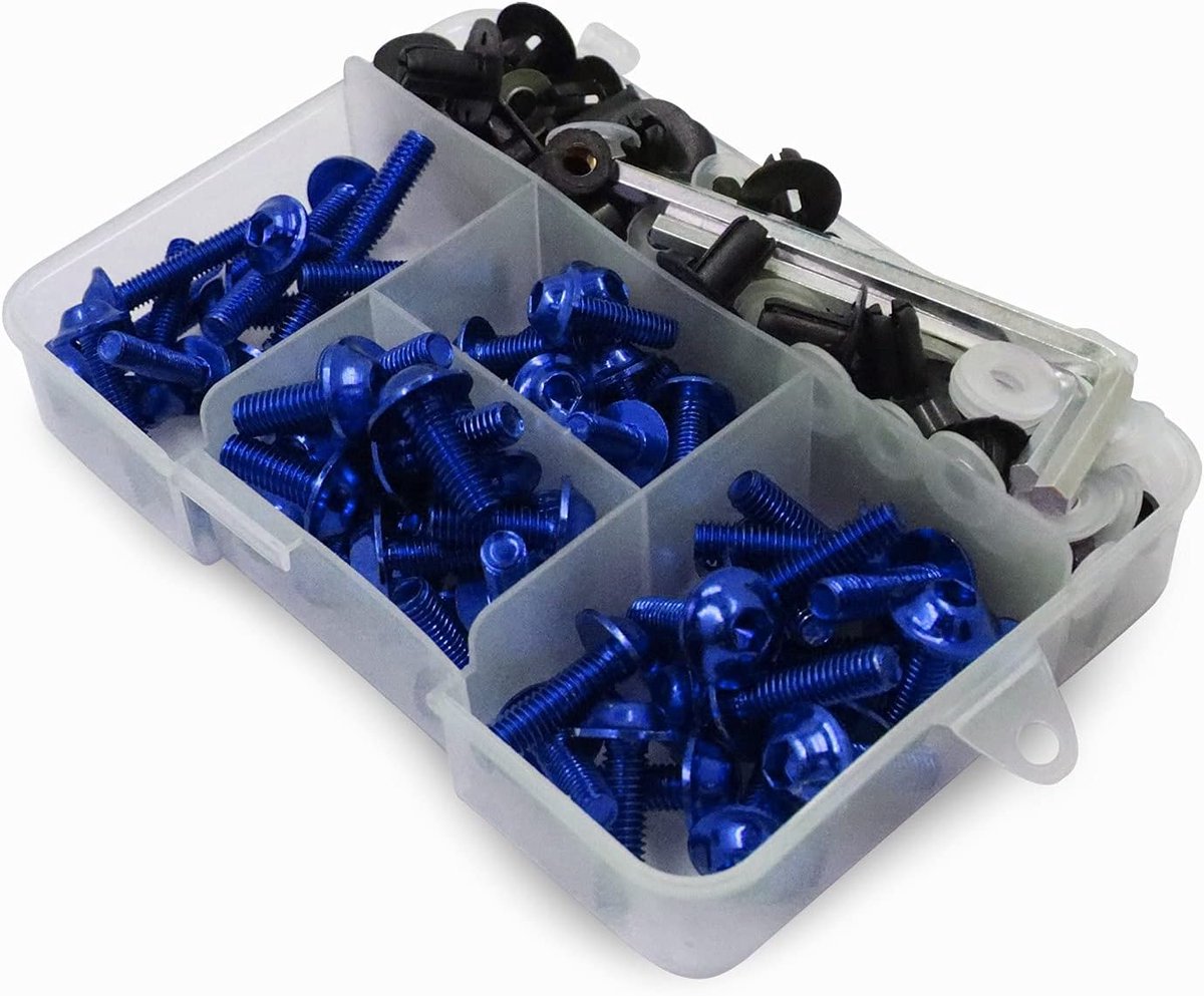 Geschikt voor yamaha kawasaki suzuki motorkap boutkit schroefbevestiging universele motorkap boutkit metrische bout en moer kit, Blue