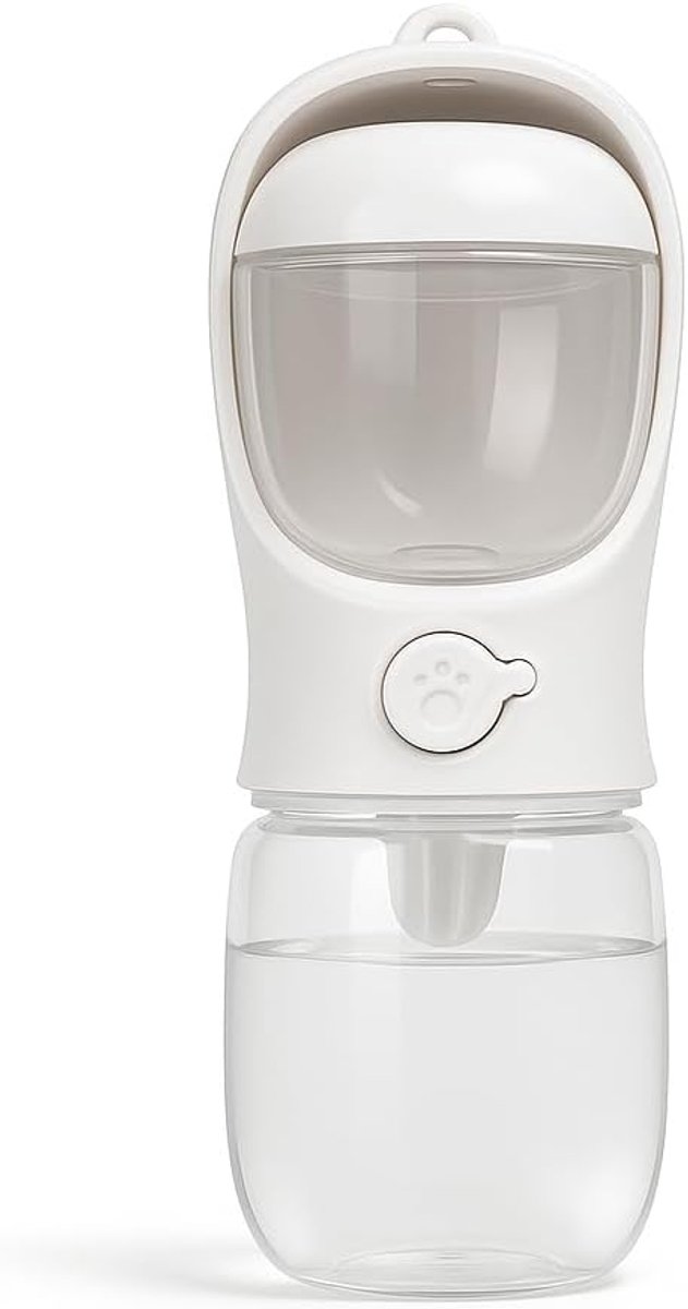 Waterfles voor hond en kat met voedselopslag - 2-in-1 lekvrije reisvoerbak voor huisdieren en waterdispenser voor kleine en grote honden, katten, puppy's buiten wandelbak wit/550 ml