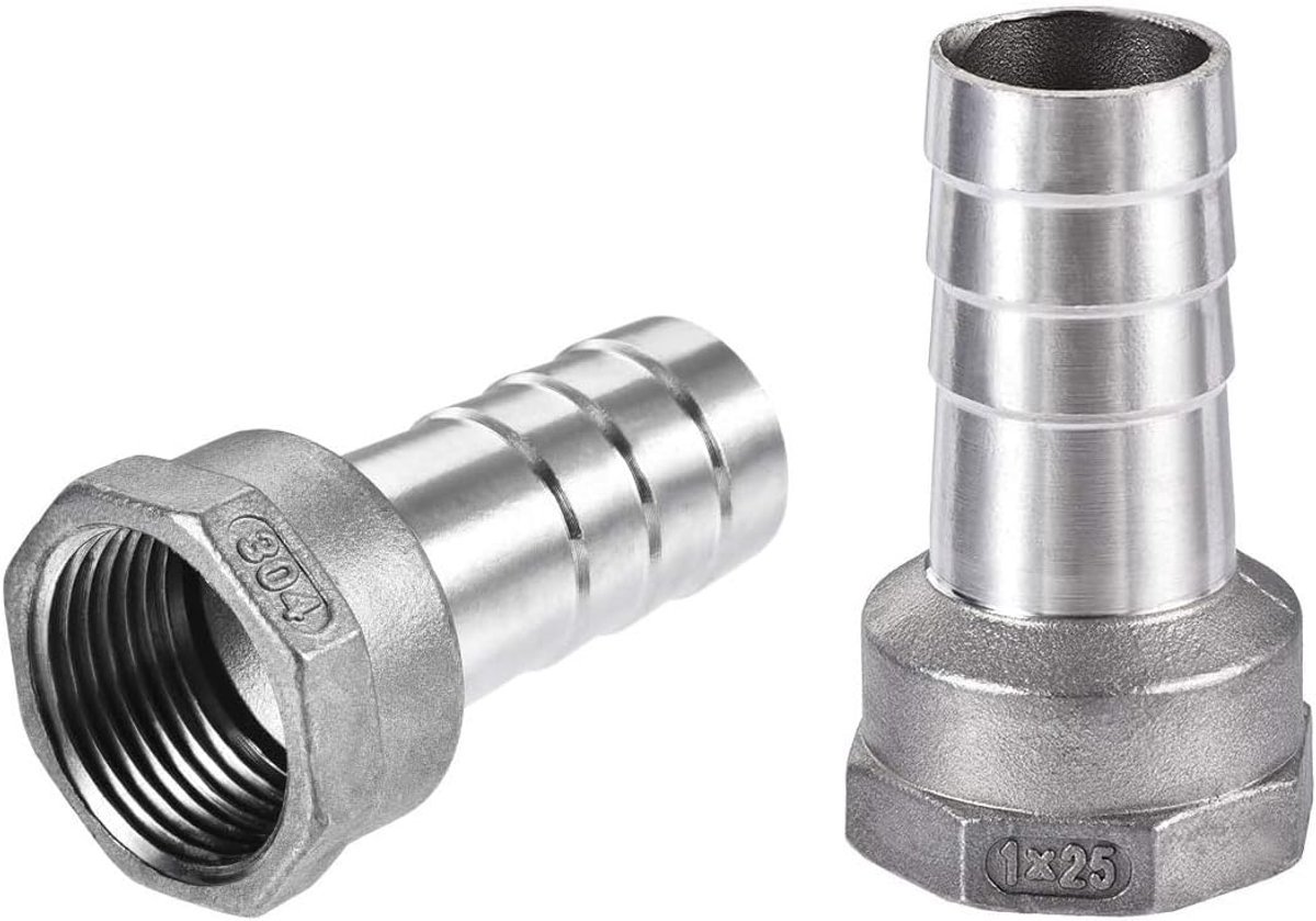 Dailygoods- Slangkoppeling 25 mm Barb G1 - Slangkoppeling met weerhaak - Slangconnector - Tuin sanitair - Roestvrij staal - Lekvrije afdichting - Slan