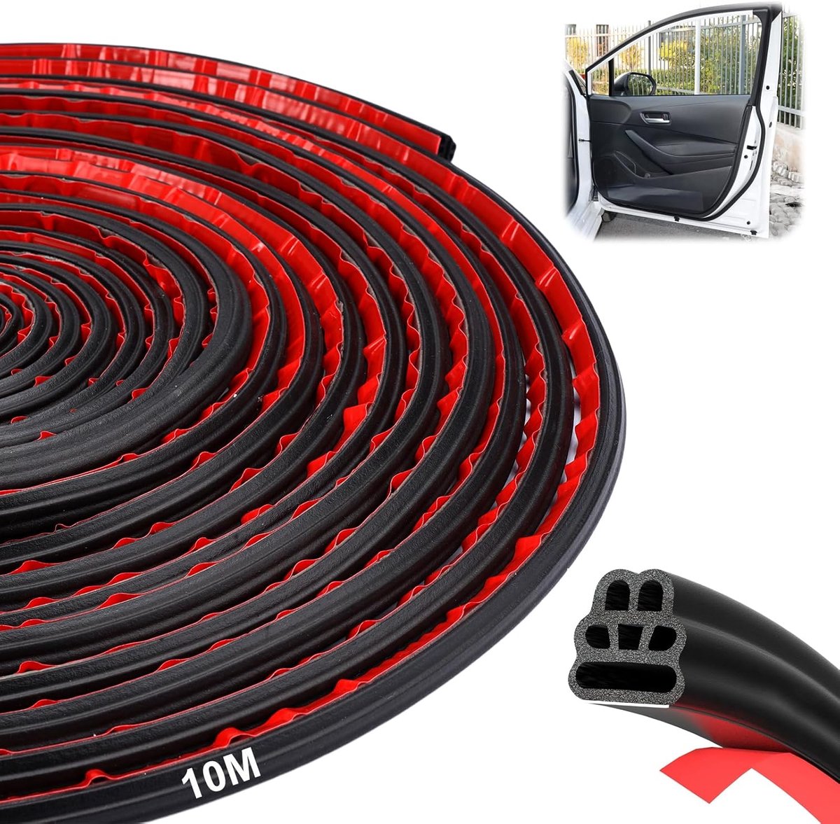 Dailygoods- Autodeurafdichting 10 m - 6-gaats rubberen afdichting - Zelfklevend - Waterdicht - Stofdicht - Perfecte afdichting - Afdichtingsrubber