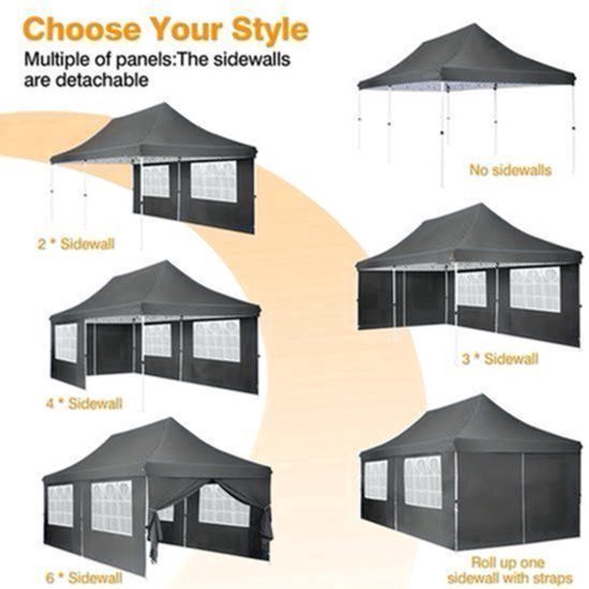 Pop-up Tent – Buitentent – Partytent – Markt Tent – Afneembare Zijwanden – Stevig Lichtgewicht Frame – 3,05x6,1 Meter