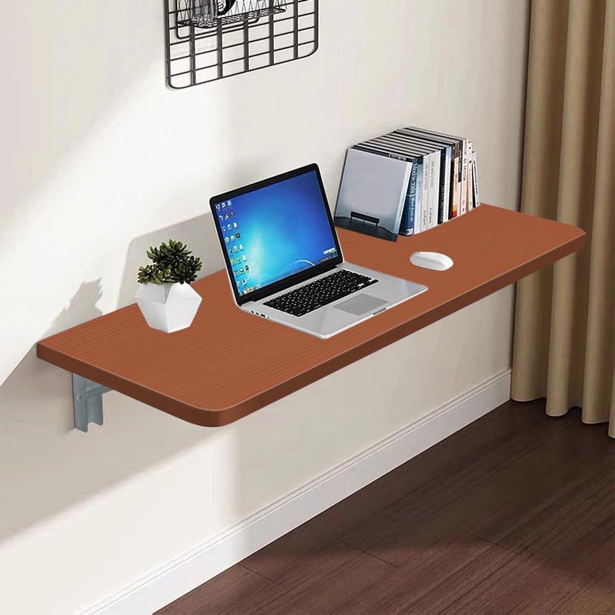 Wandtafel van hout, multifunctionele klaptafel, kantoor, eetkamer, keuken, opvouwbaar, eenvoudig te installeren, ruimtebesparend, 60 x 30 x 1,6 cm - teak