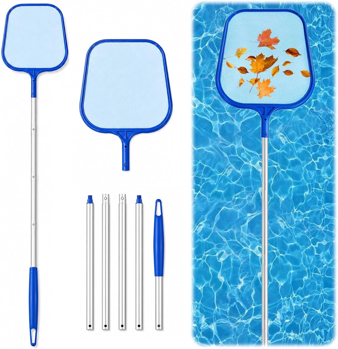 Zwembadschepnet met telescoopstang, 120 cm, fijnmazig vijvernet met net, zwembadschepnet voor zwembad, vijver, zwembad, whirlpool, aquarium, bladeren en insecten