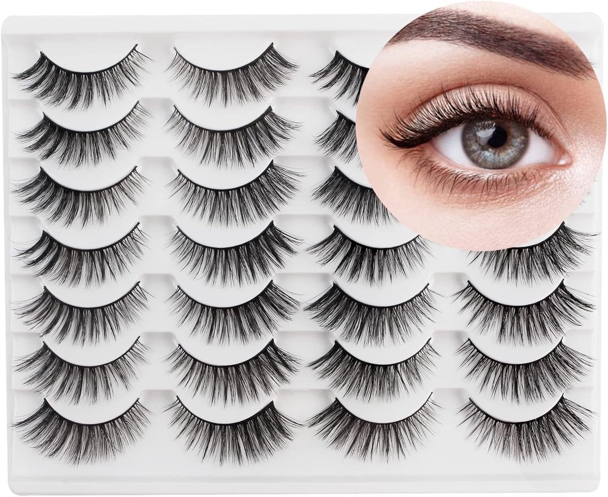 Kattenoogwimpers, natuurlijke look, 14 paar, valse wimpers, 3D nepwimpers, pluizige, wispige faux nerts wimpers, stripwimpers, multipack