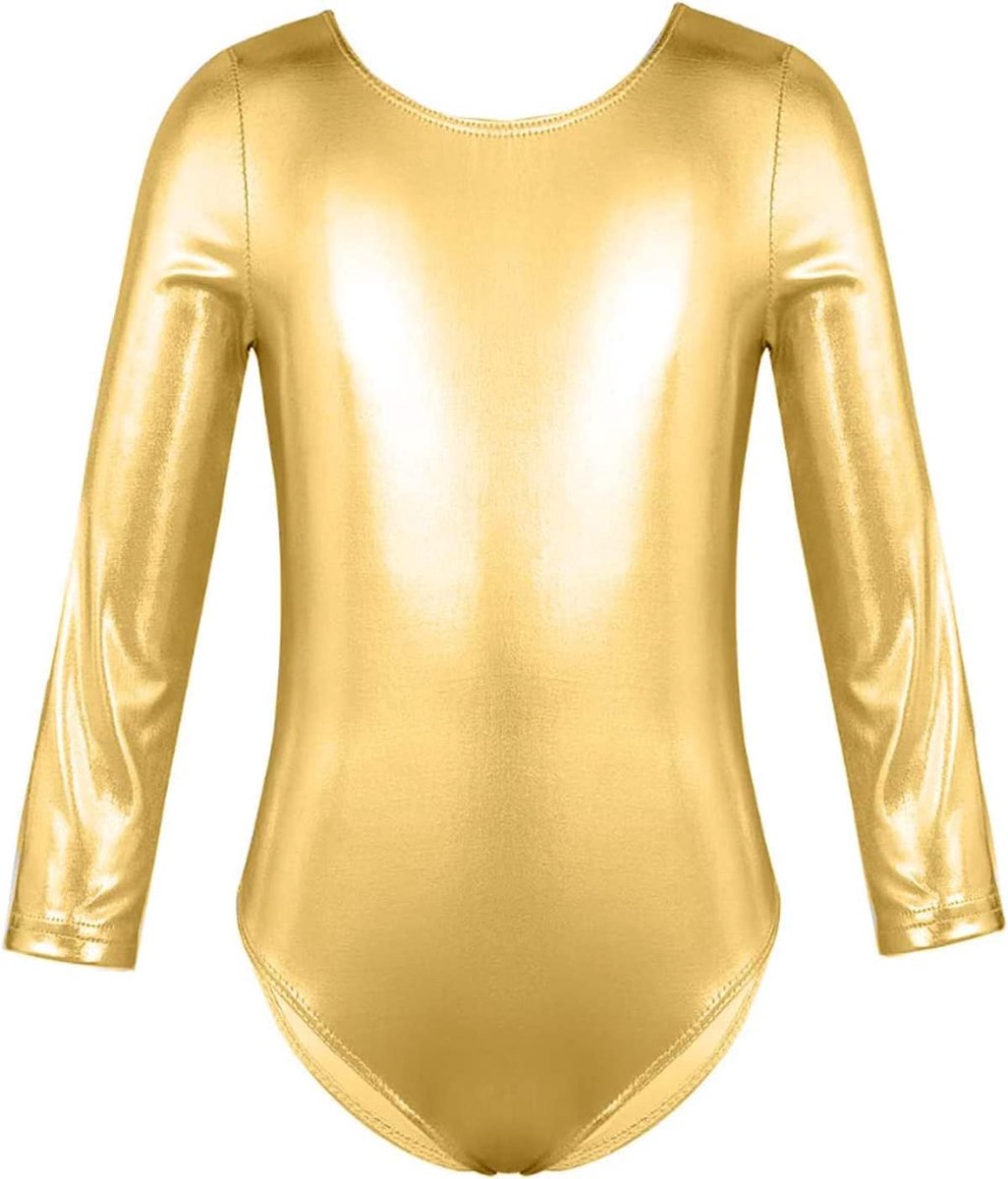 Gymnastiekpak voor dans, ballet, gymnastiek, klassiek, glanzend, elastisch, voor meisjes, lange mouwen, ronde hals, ballerina