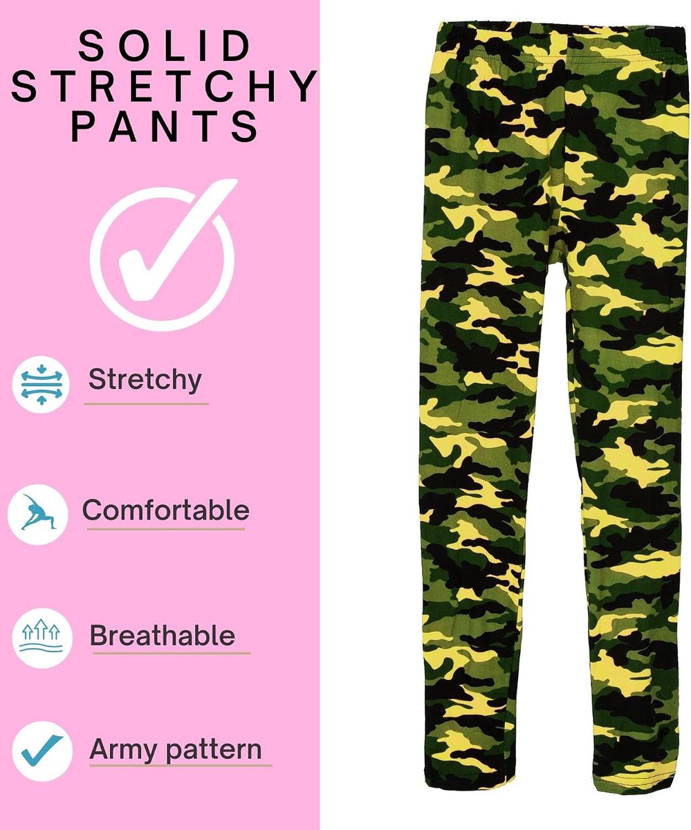 Leggings in volledige lengte, elastisch, leger, rekbaar, dagelijks gebruik, school, legging, casual, vaste leggings, elastische tailleband, kinderbroek, spel, school, sport, comfortabele
