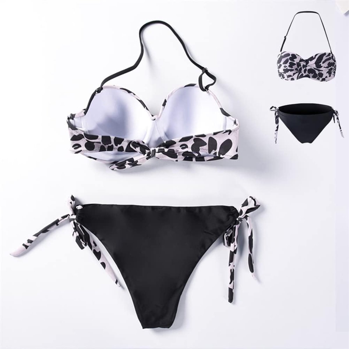 Sets voor dames, push-up, bandeau, strapless, Braziliaanse bikini, tanga, tweedelig badpak, bloemenprint, bikini, dames, zwemmen