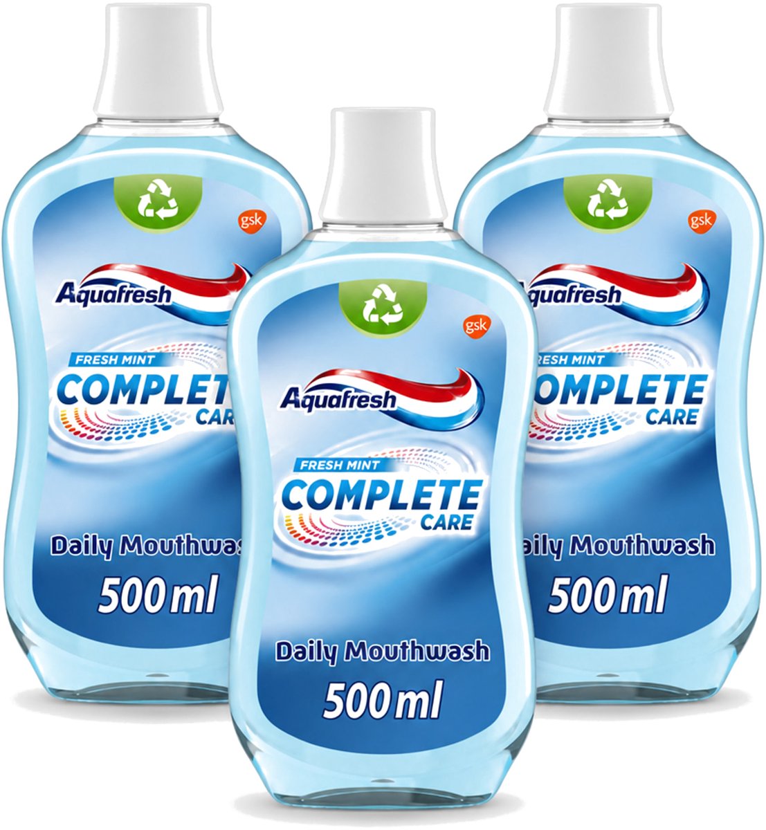 3 x Aquafresh Complete Care Mondwater - Fresh Mint - 500 ml - Bulkverpakking - 3 stuks