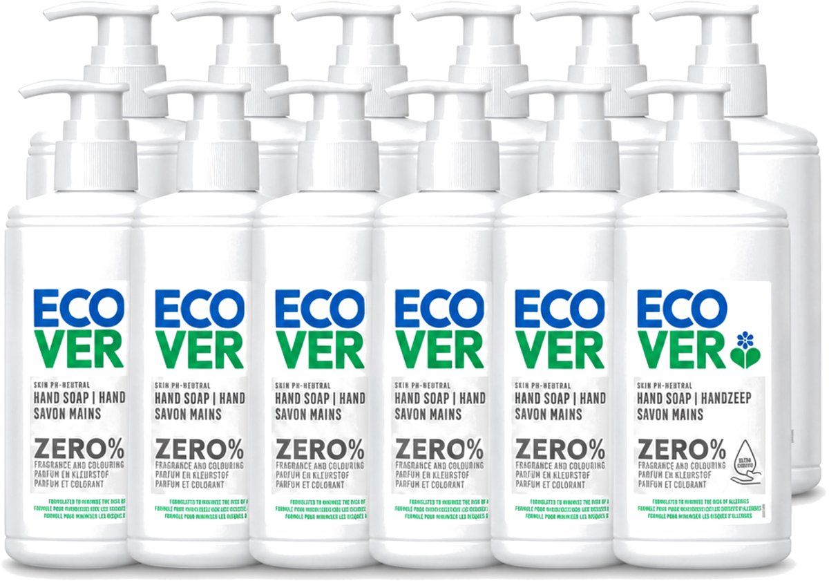 12 x Ecover - Handzeep ZERO - Parfumvrij - 250 ml - Voordeelverpakking - 12 stuks