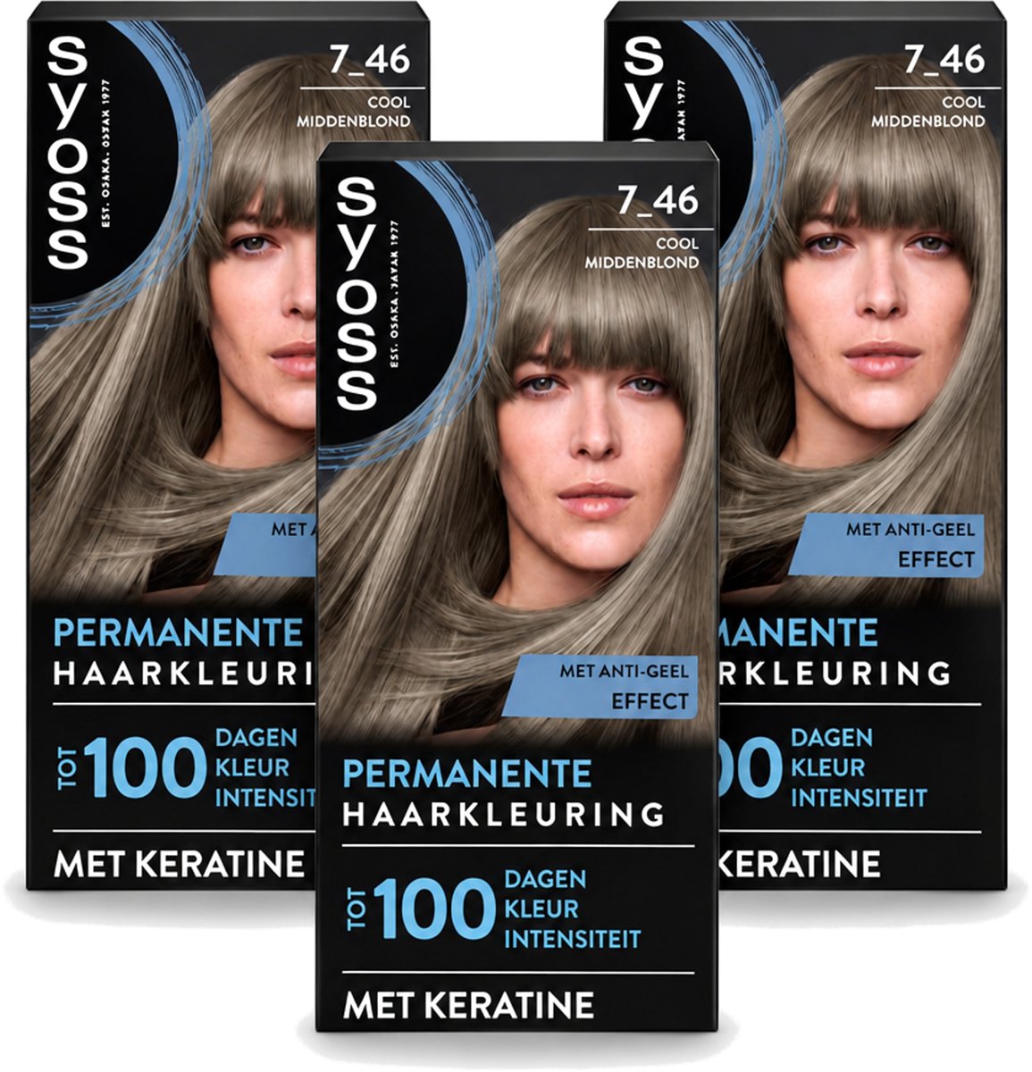 3 x SYOSS - Coloration 7-46 Cool Middenblond - Haarverf - Grijsdekking - Vermindert Haarbreuk - Voordeelverpakking - 3 stuks
