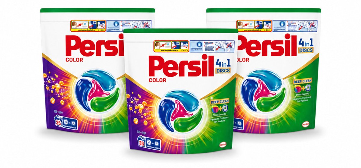 3 x Persil - Wasmiddel - Discs Color - Voor Gekleurde Was - Krachtige Vlekverwijdering - 35 wasbeurten - Voordeelverpakking - 3 stuks