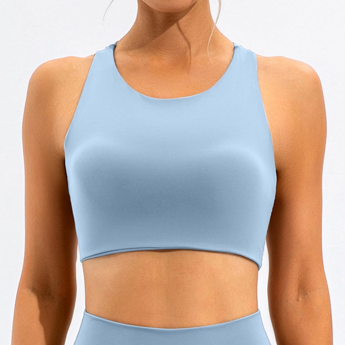 Sportbeha voor dames, trainingsbeha, fitness, rugvrij, gevoerd, lage beha, yoga, buikvrije tanktop