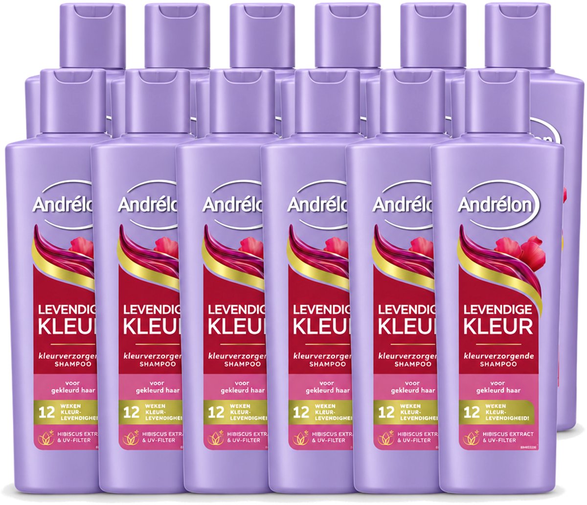 12 x Andrélon – Shampoo – Levendige Kleur – 250 ml - Voordeelverpakking - 12 stuks