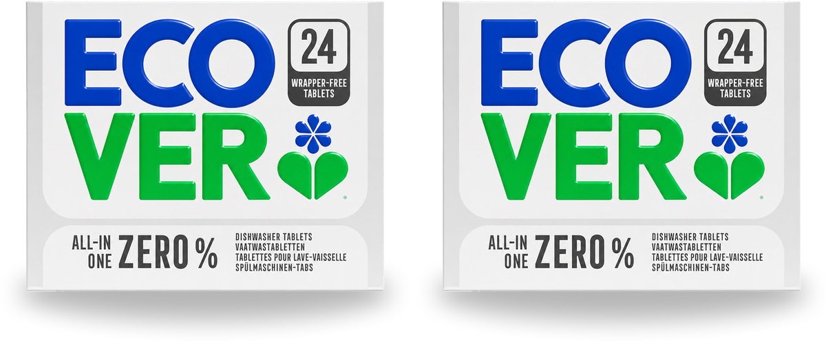 2 x Ecover - Vaatwastabletten All-in-One Zero% - 24 Tabs - Voordeelverpakking - 2 stuks