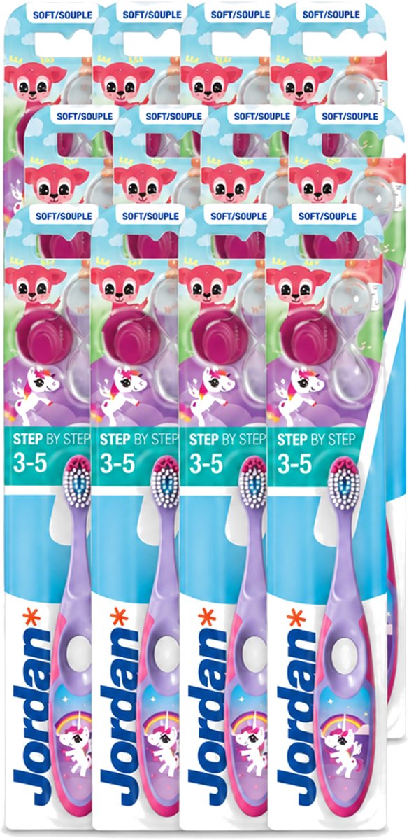 12 x Jordan - Step By Step - Kindertandenborstel - 3-5 jaar - Voordeelverpakking - 12 stuks