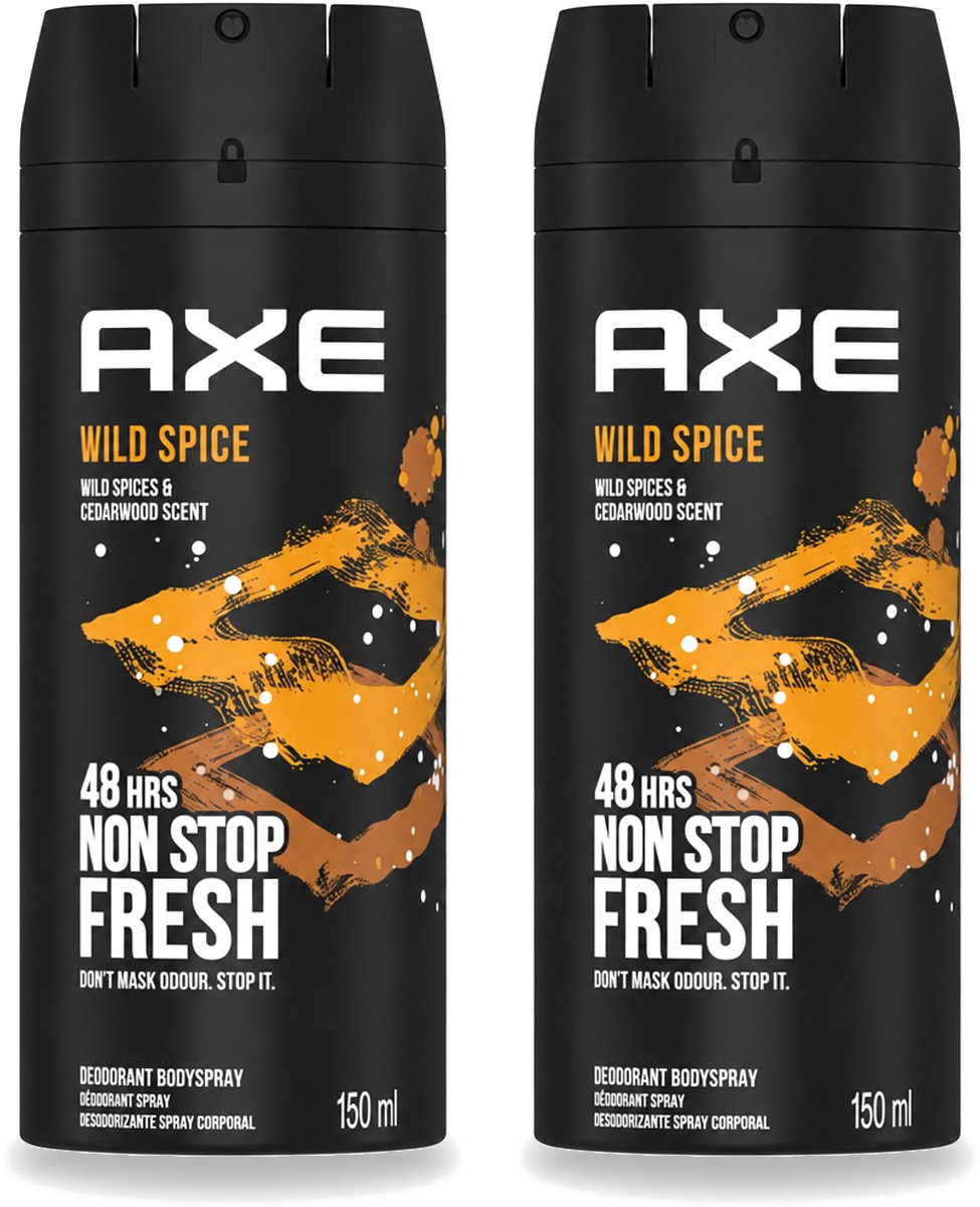 2 x Axe - Deodorant Bodyspray - 48hrs Non Stop Fresh - Wild Spice - Wild Spices & Cedarwood - 150 ml - Voordeelverpakking - 2 stuks