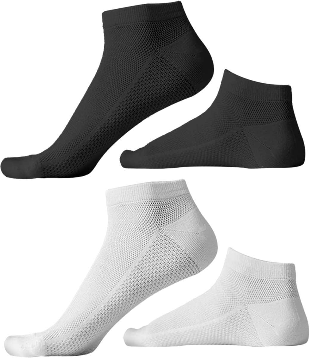 Sokken dames, comfortabele enkelsokken no-show sokken onzichtbare sokken casual sokken voor dames en meisjes (wit + zwart)