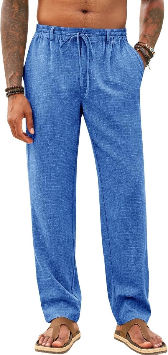 Lange herenbroek, gemakkelijk te strijken, vrijetijdsbroek voor mannen, lichte zomerbroek, strand, yogabroek met zakken, elastische tailleband