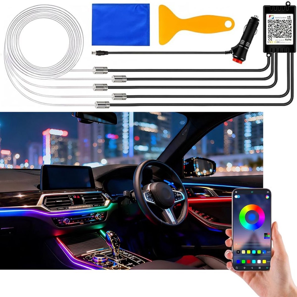 Zolvano® Auto Interieur Verlichting - Led Strip Auto – 6M – Met App - RGB