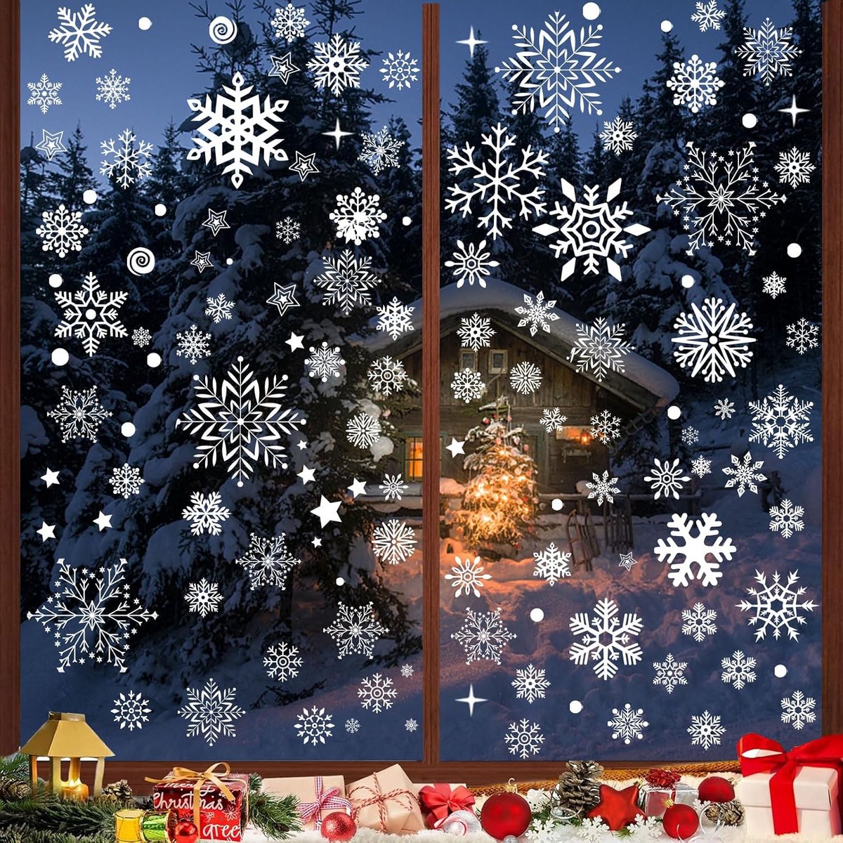 254 kerstraamafbeeldingen, kerstdecoratie, zelfklevend, sneeuwvlokken, raamdecoratie voor ramen, herbruikbaar, statische pvc-stickers, kerstdecoratie, wit, winterdecoratie