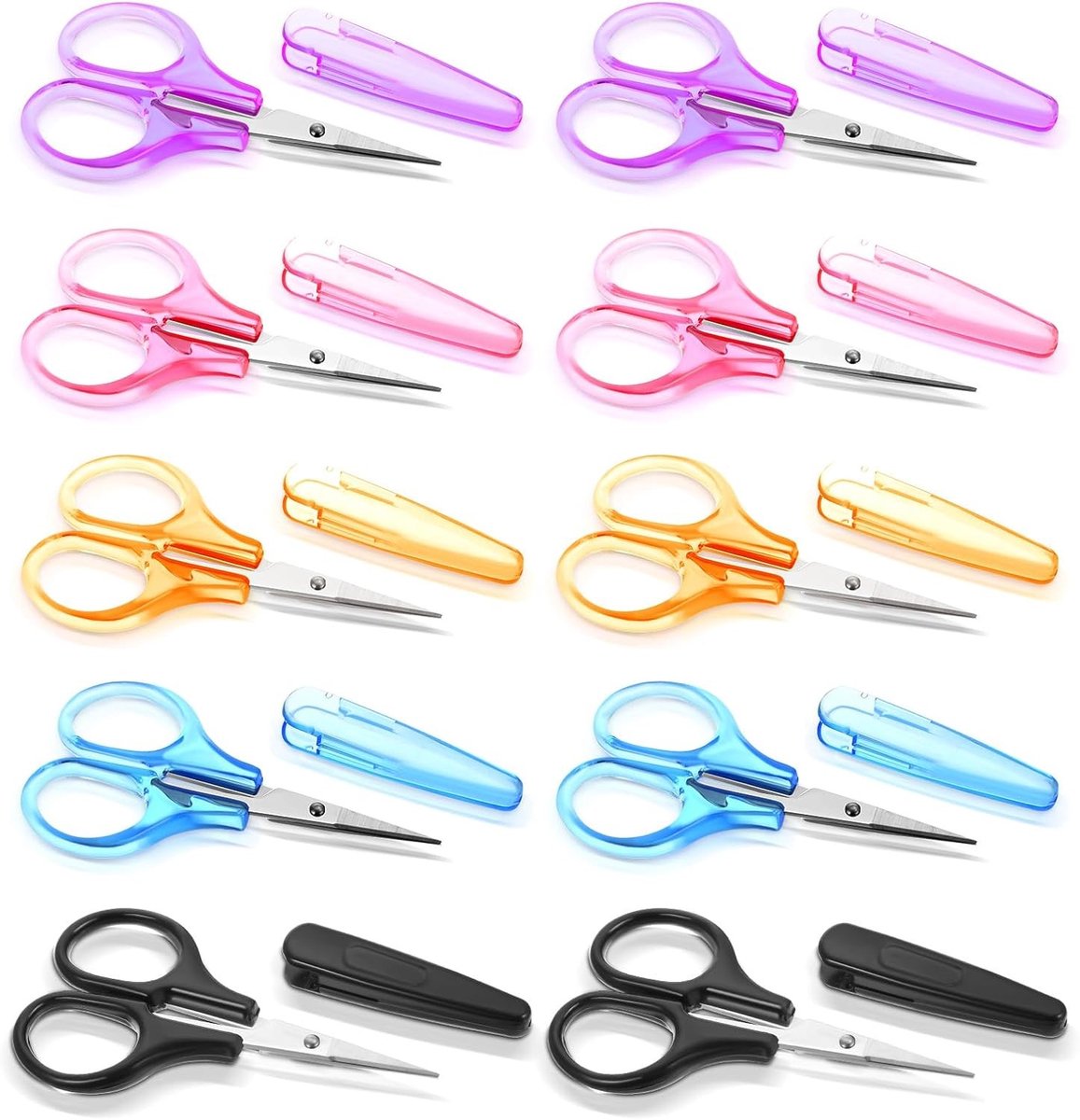 Set van 10 Mini Scharen van Roestvrij Staal, Multifunctionele Precisiescharen voor Knutselen, Stoffen en Papier met Beschermhoes