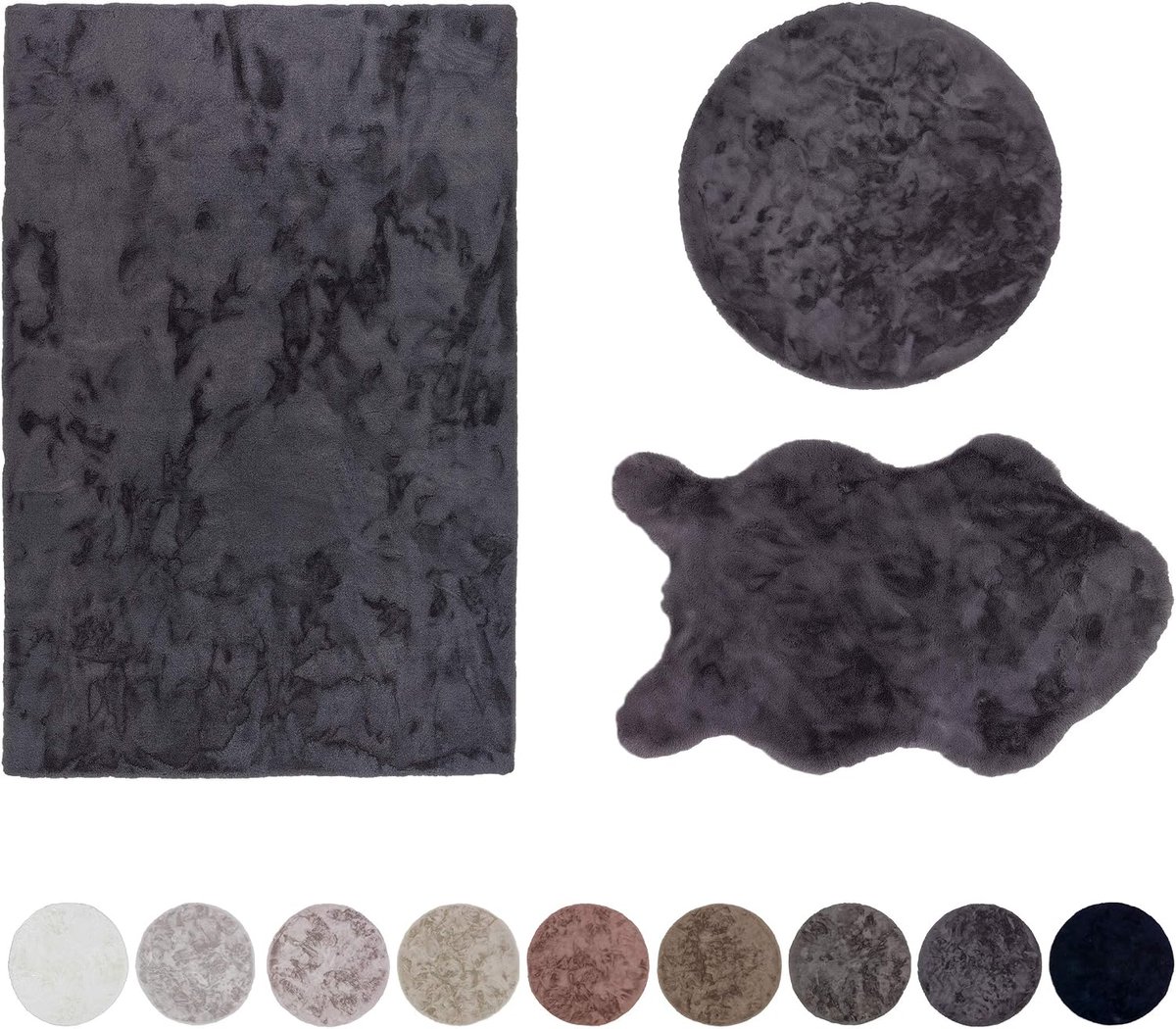 Vloerkleden van imitatiebont Tender - hoogpolige shaggy matten - rond model - luxueus bont tapijt - vloerkleed met imitatiebont - (antraciet, 120 cm Ø)