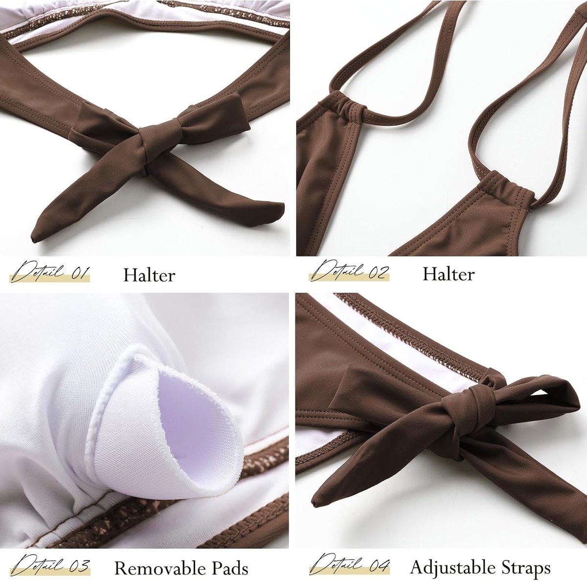 Badpak, 2-delig, V-hals, bikiniset, push-up, tweedelige set, halter, tie-up, sexy, lage taille, strandkleding, elegant, vintage, Braziliaans badpak