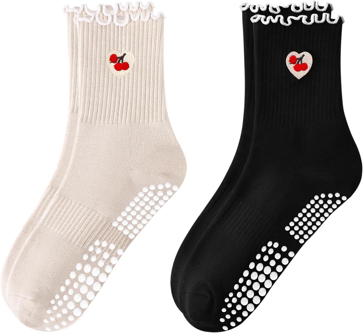 Grip Sokken voor Vrouwen Aardbei Citroen Boog Yoga Antislip Crew Sokken voor Fitness, Ballet, Dans Workout