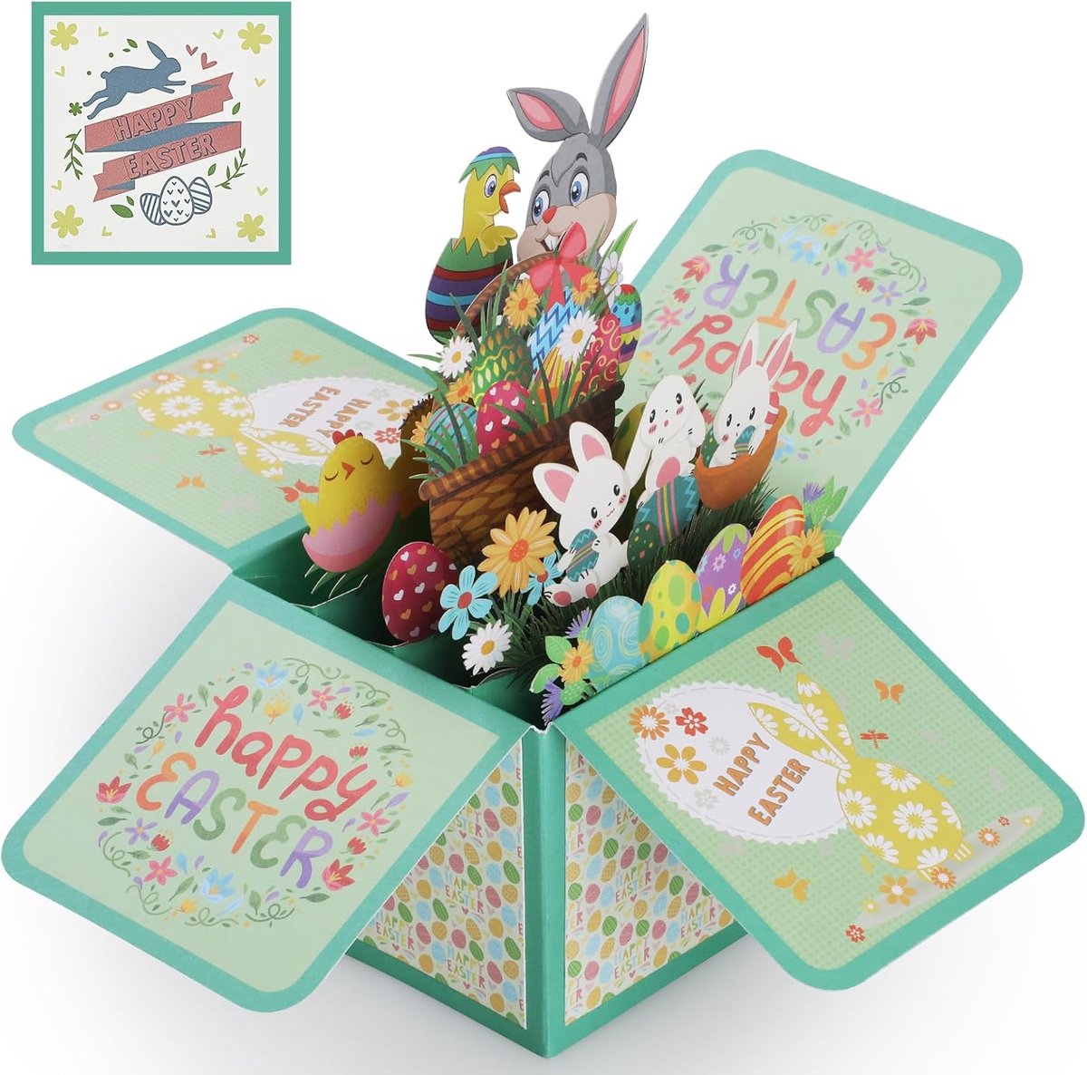 Paaseieren Pop Up Kaart, 3D Uitklapkaart voor Pasen, Paaseieren en Paashazen Driedimensionale Kaart, Pop Up Paaswenskaart, 3D Happy Easter Handgemaakte Kaarten met Enveloppe en Blanco Notitie