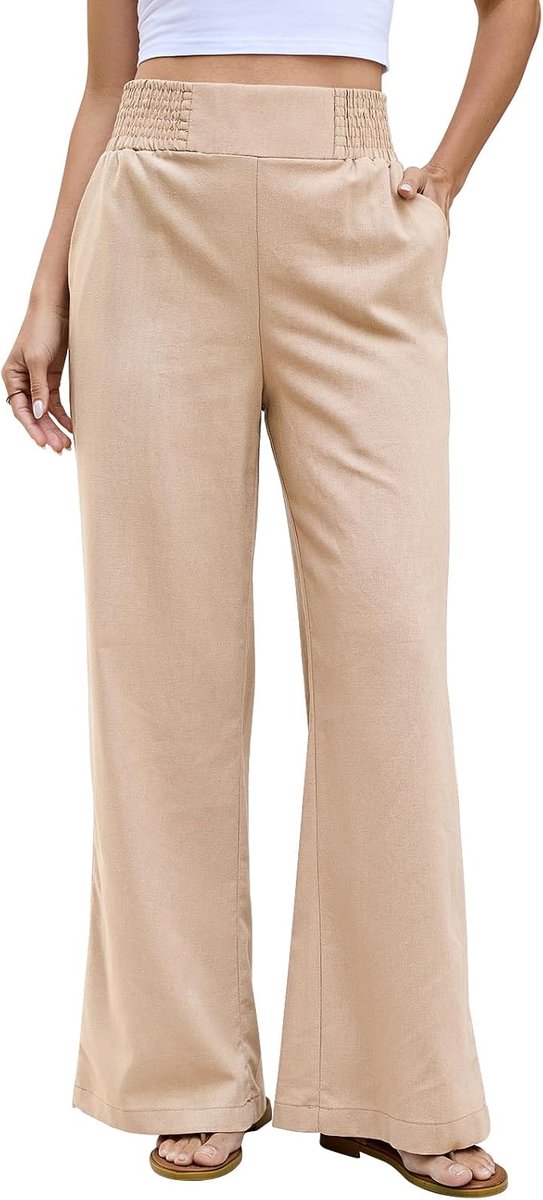 Broek dames wijde pijpen broek met zakken casual broek elastische hoge taille lichtgewicht zomer