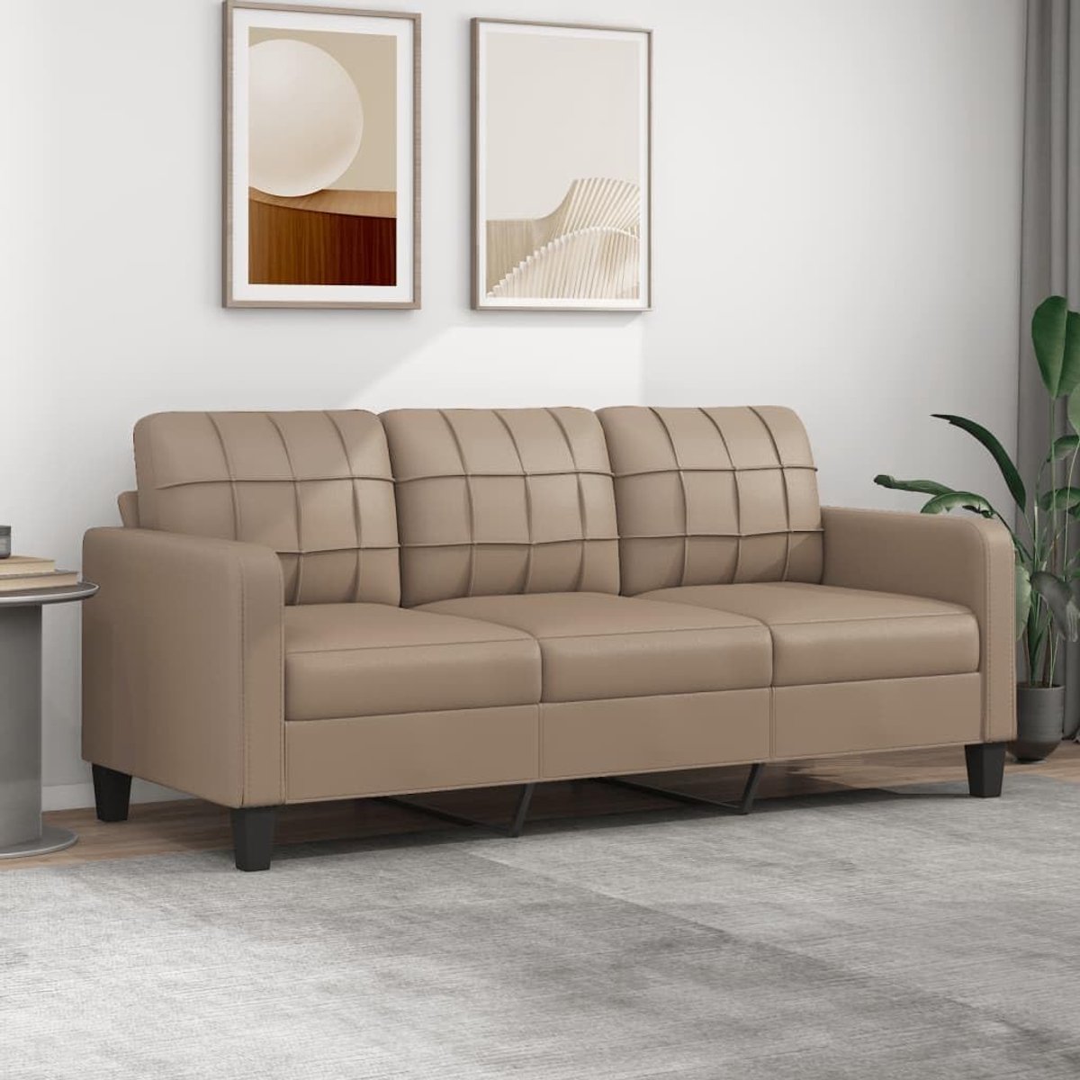 Sofa van kunstleer, 3-zits, voor woonkamer, cappuccino, 198 x 77 x 80 cm