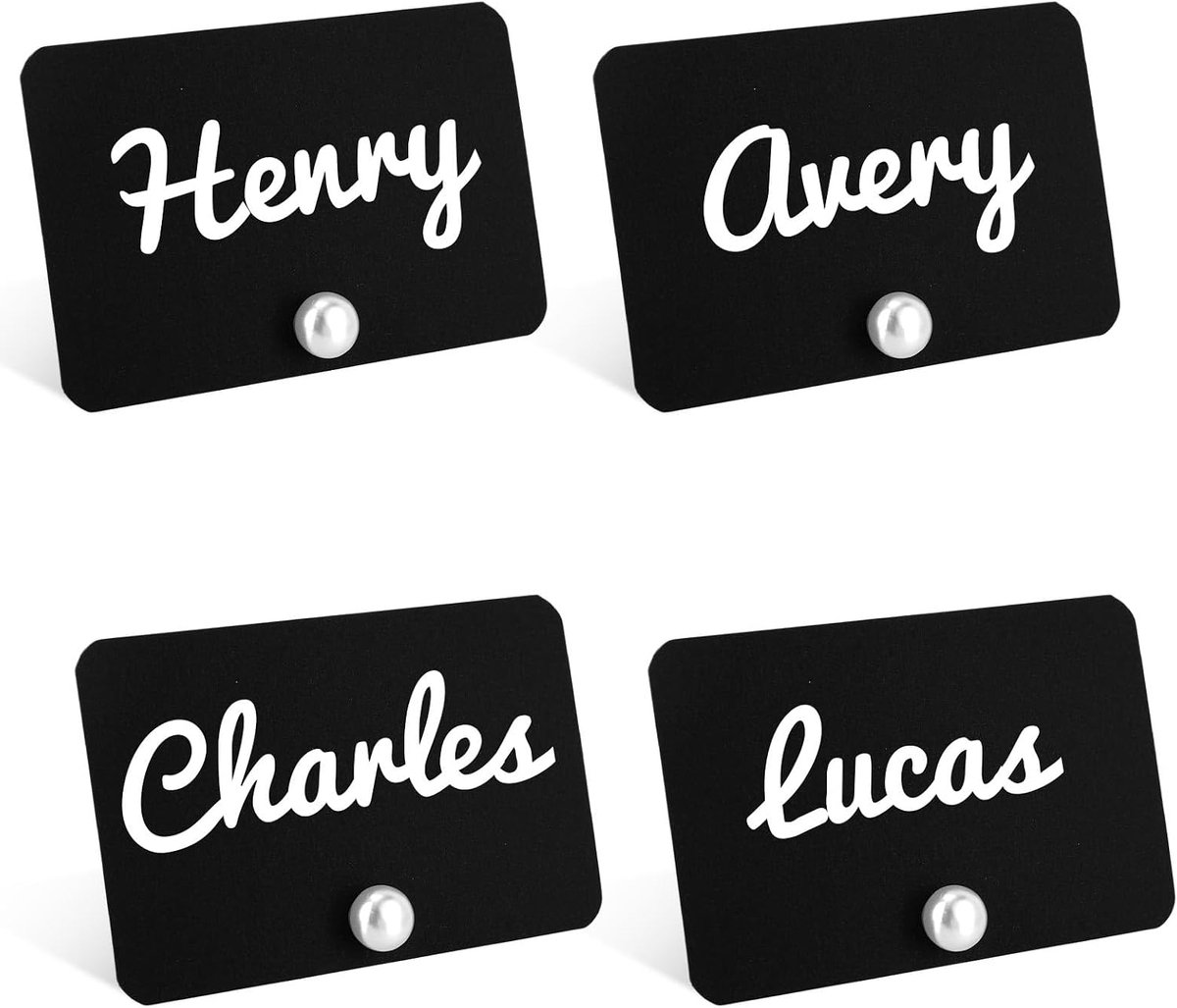 Plaatskaarthouders, Elegante Decoratieve Tafelkaarthouder met 100 Zwarte Kaarten voor Bruiloften Tafelsetting Buffetvoedsellabels Zitdisplays Naambordjes