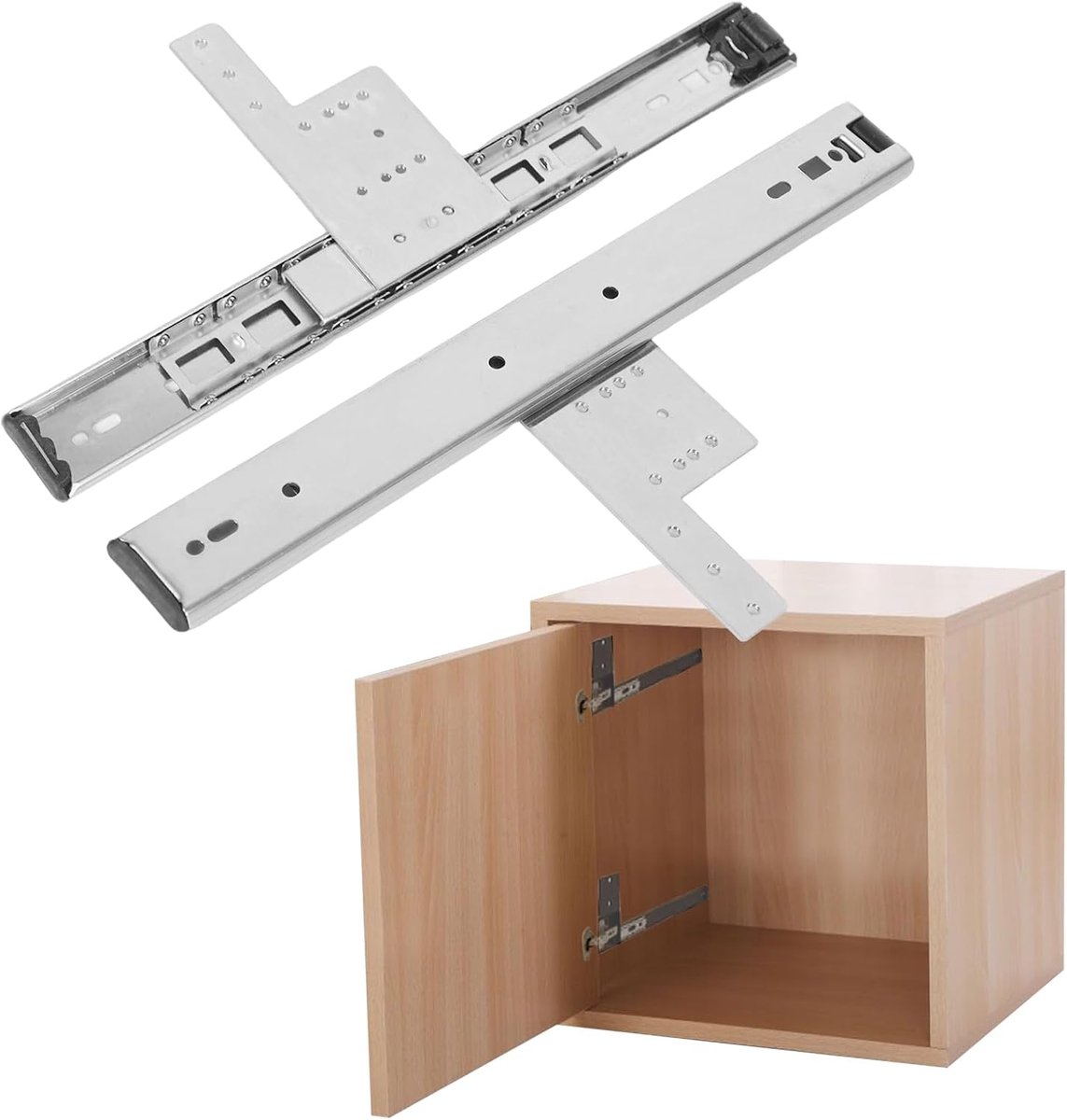Uittrekbare rails voor kastdeuren, 2 stuks 30-65 cm rails voor keukenkasten, kogelgeleiding zijmontage Pocket Door Slides, schuifdeurbeslag voor kast kledingkast (45 cm)