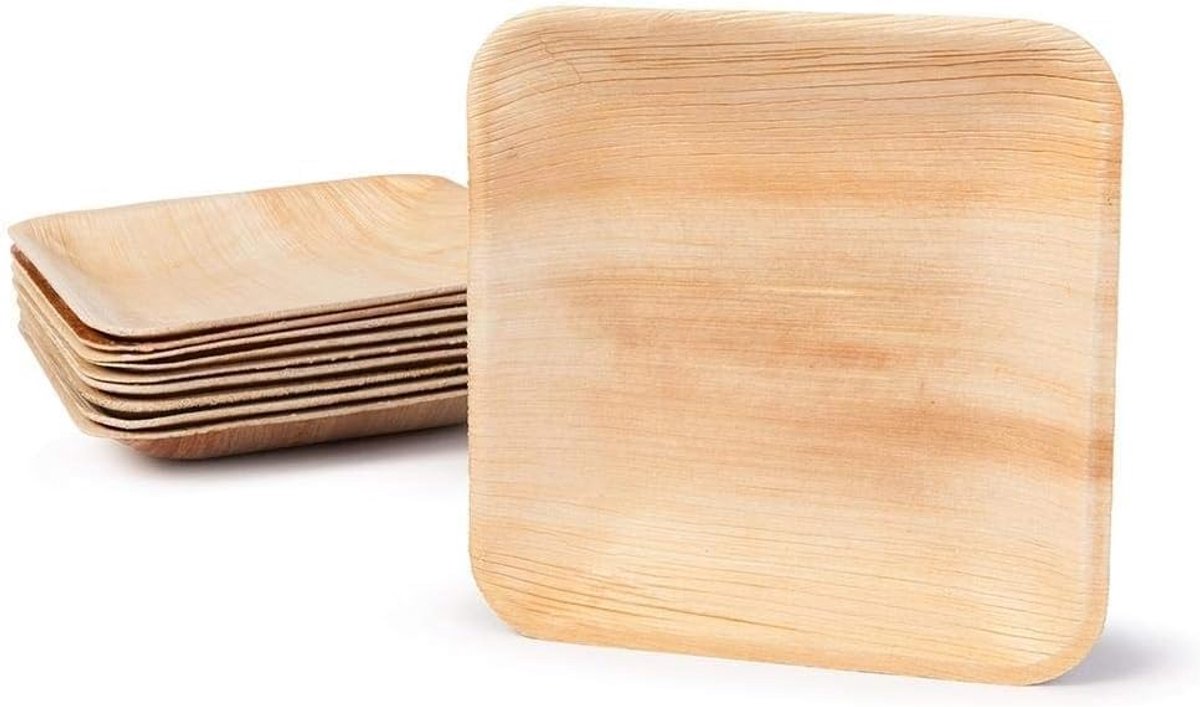 100 stuks biologisch afbreekbaar wegwerpservies van palmblad, 15 x 15 cm, wegwerpborden, composteerbaar, ideale borden voor dessert, salades
