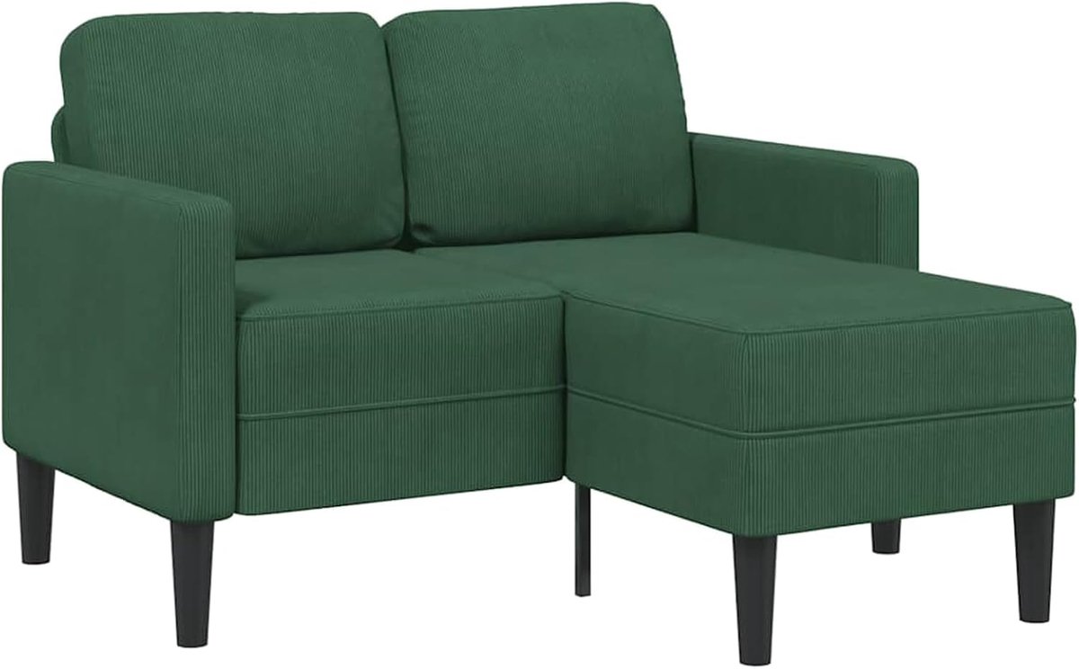 2-delige sofa met chaise longue, L-vorm, donkergroen, 125 cm, linnen, gestoffeerde bank, zitgroep, bank voor woonkamer, appartement, kantoor, logeerkamer, entree, 4107081