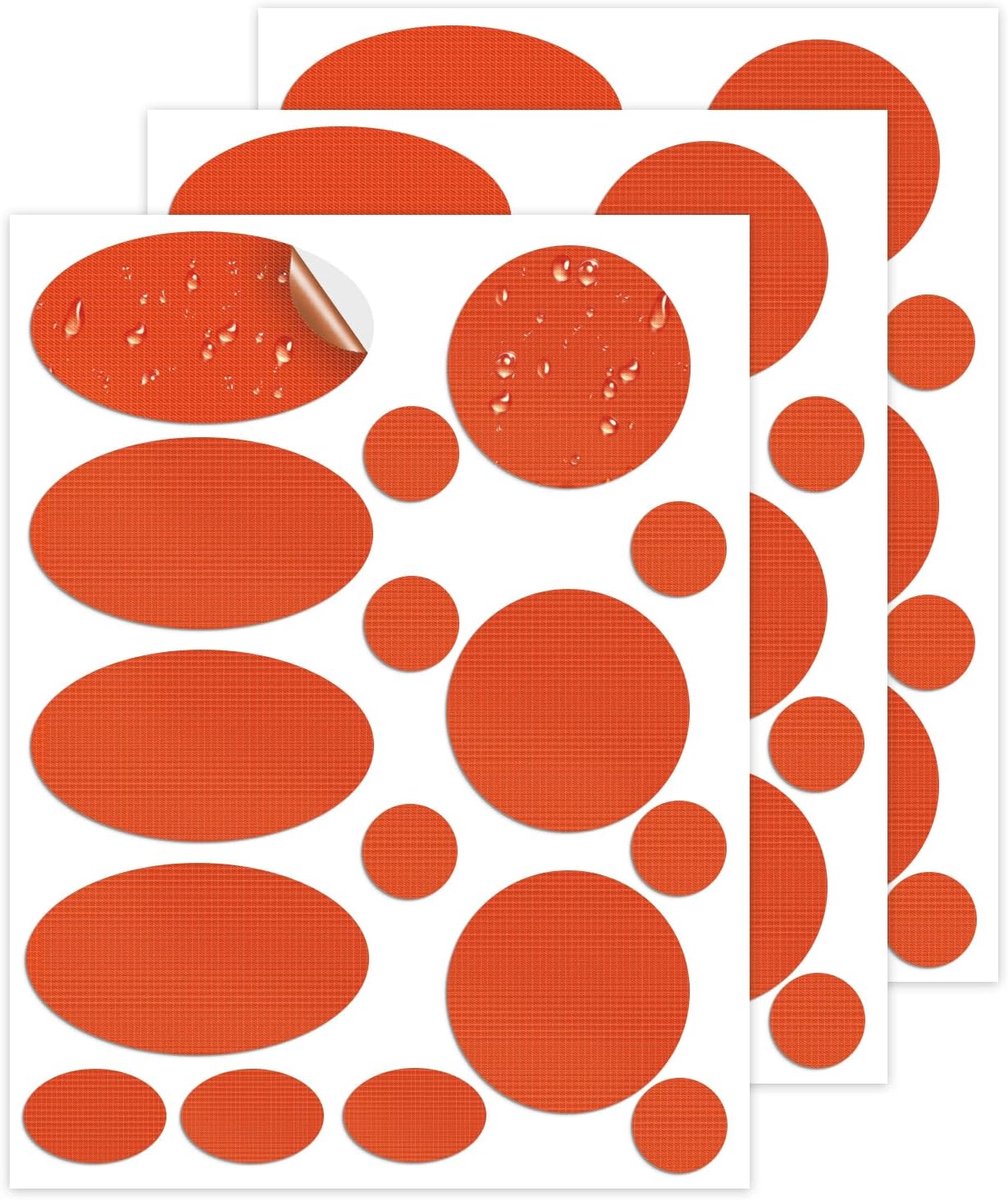 48 stuks donsjack patches nylon reparatietape, tentreparatiesets, zelfklevende reparatiepatch voor jas, tent, bovenkleding, reparatiegaten in kleding, slaapzakken, oranje