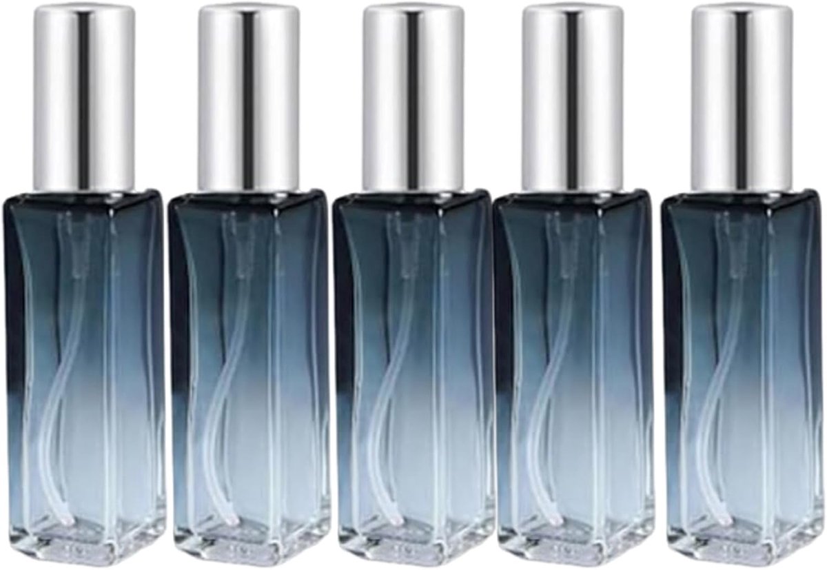 Verstuivers, 5 stuks, 10 ml glazen parfumflesjes met kleurverloop, parfumsprayer voor feestjes, festivals, zakenreizen (kleurverloop zilver)