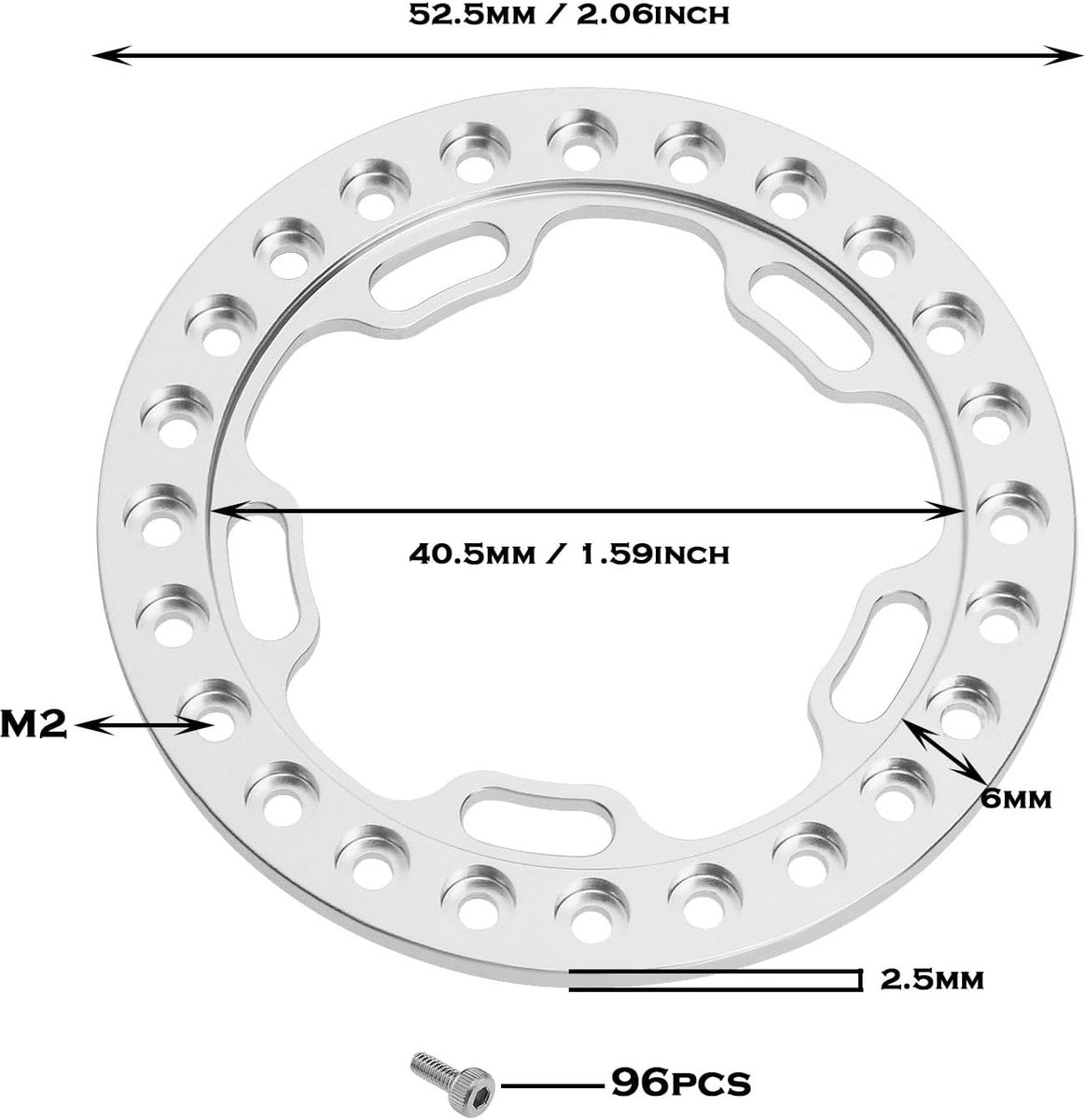4 stuks 4,8 cm buitenring velgen met schroeven, wielkralenringen vervanging compatibel met TRX4 SCX10 90046 D90 90048 voor 1:10 RC Crawler axiaal zilver