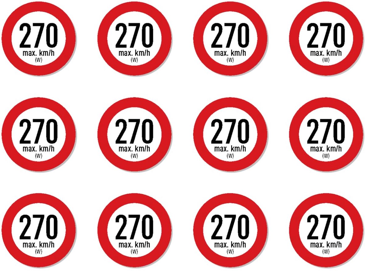 W (max. 270 km/h) - Sticker - Autobanden, bij bandenwissel - 25 mm diameter, 12 stuks