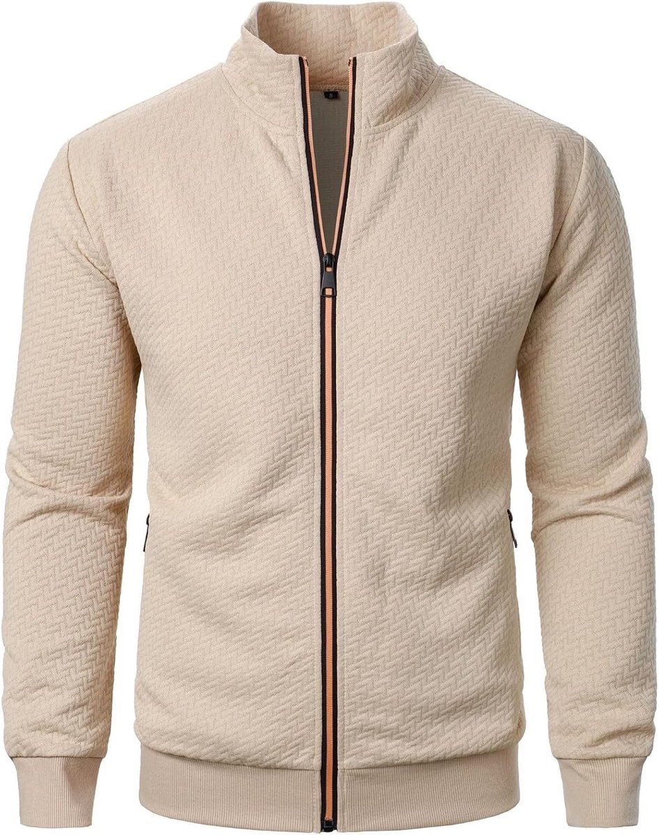 Jas met lange mouwen voor heren, effen, vierkant, geruit, ritssluiting, sweatshirt, herfst en winter