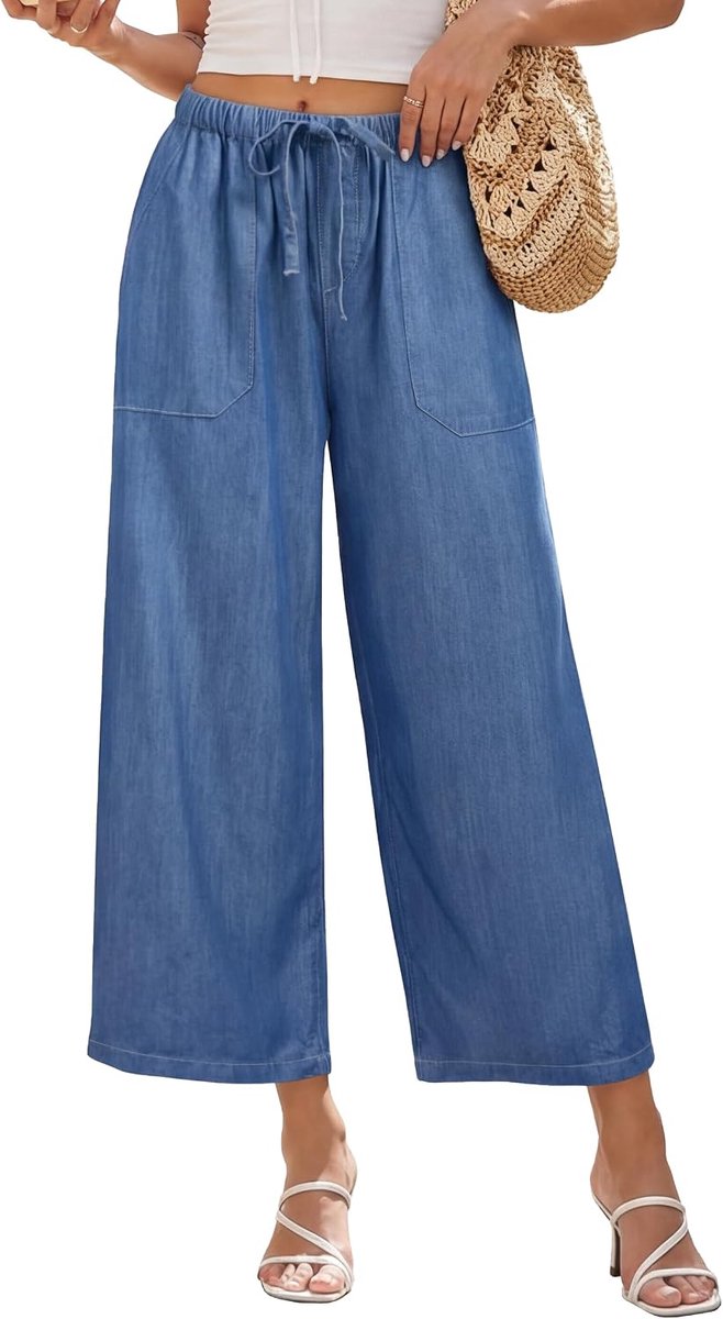 Jeans voor dames, wijde pijpen, baggy, zomerjeans, pull-on jeansbroek, casual