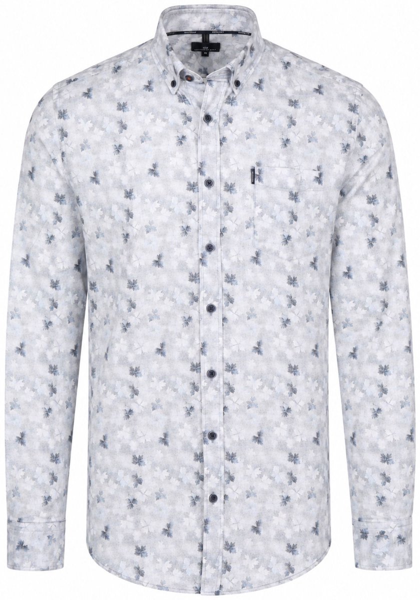 State of Art Overhemd Bladprint Grijsblauw - Maat 3XL - Heren - Overhemden Casual