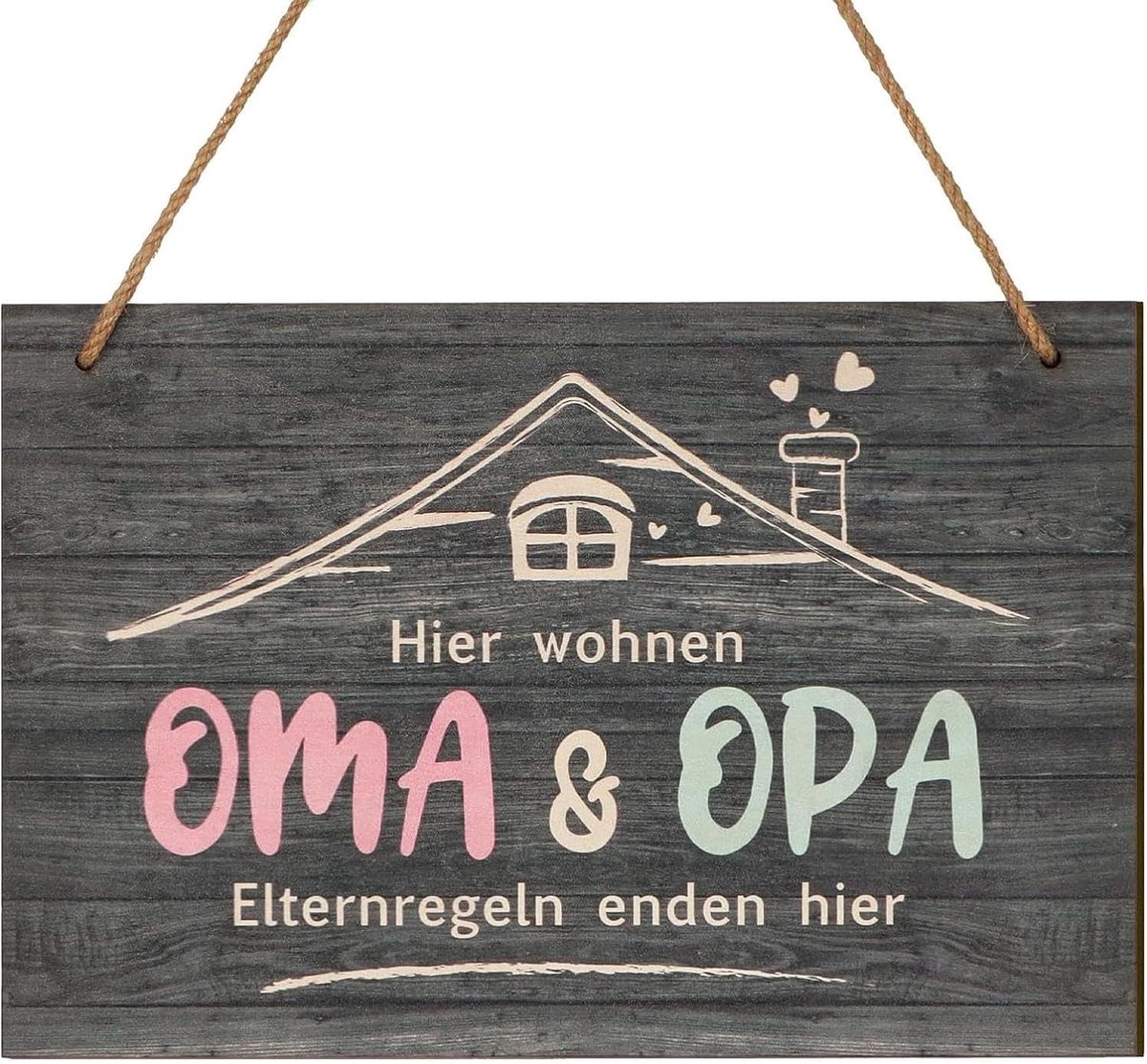 Bord met spreuk, "Hier wonen Oma - Ouderregels enden hier" oma, opa, cadeau, Holzs Child voor pension, cadeau-idee voor oma, opa, verjaardag, oma en opa