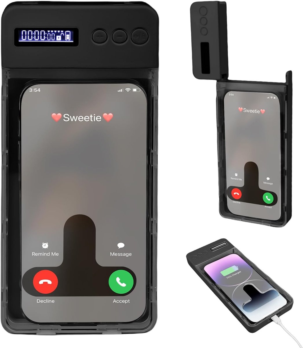 Handy-vergrendelingsbox met timer, mobiele telefoonkluis met tijdslot, telefoongevangenis met timer, telefoonslotbox met timer, telefoongevangenis voor iPhone/Android-telefoon max 17 cm, helpt