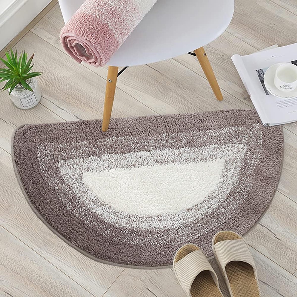 Ronde Gebied Tapijt, Machine Wasbaar Pluizige Tapijten Bad Mat, Indoor Antislip Bad Mat Voor Badkuip Nachtkastje, Badkamer Keuken Woondecoratie,Bruin,60x90cm