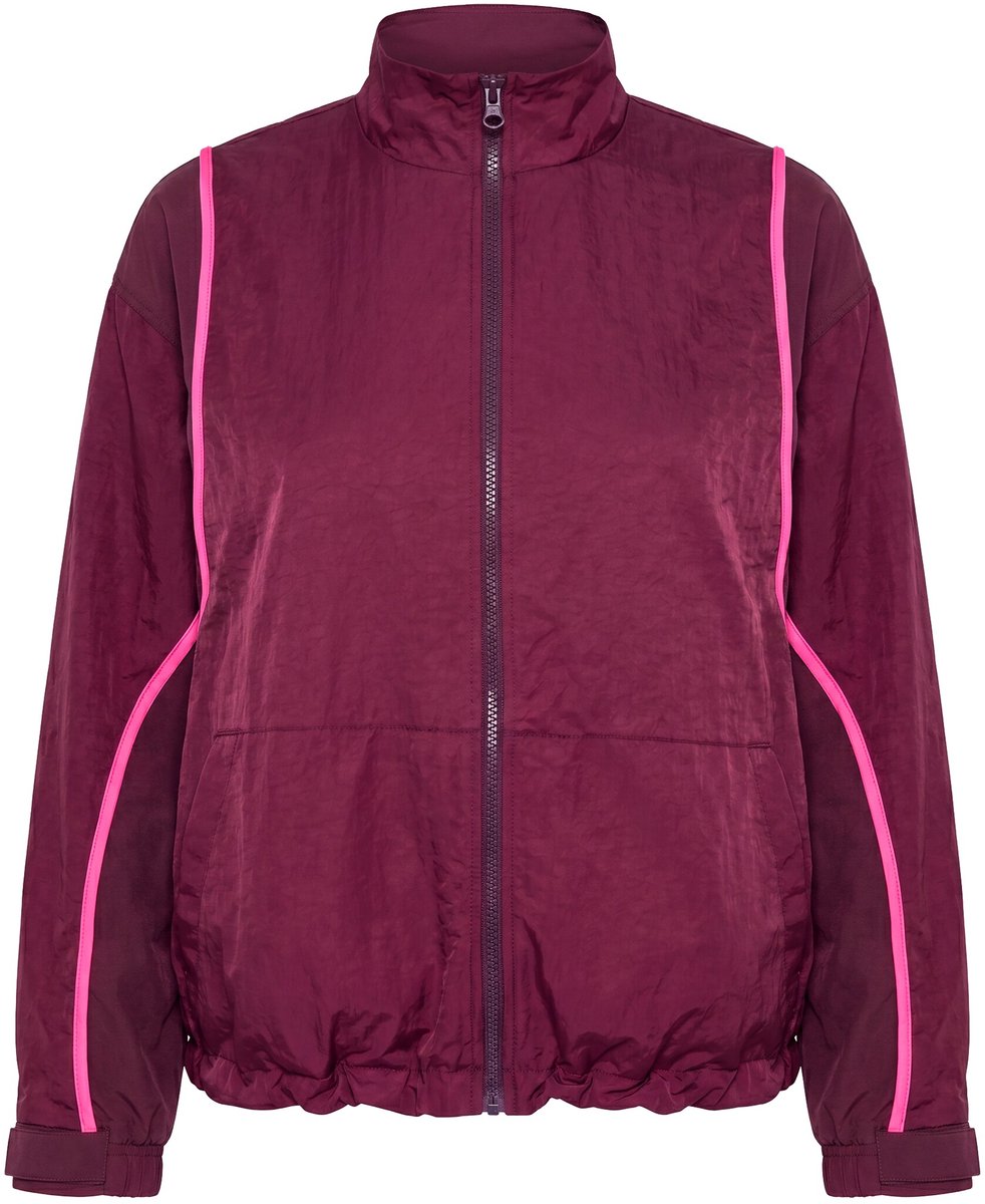 Ulla Popken - Dames - Trainingsjack sierpaspels oversized opstaande kraag - Donkerpruim - Maat 42+