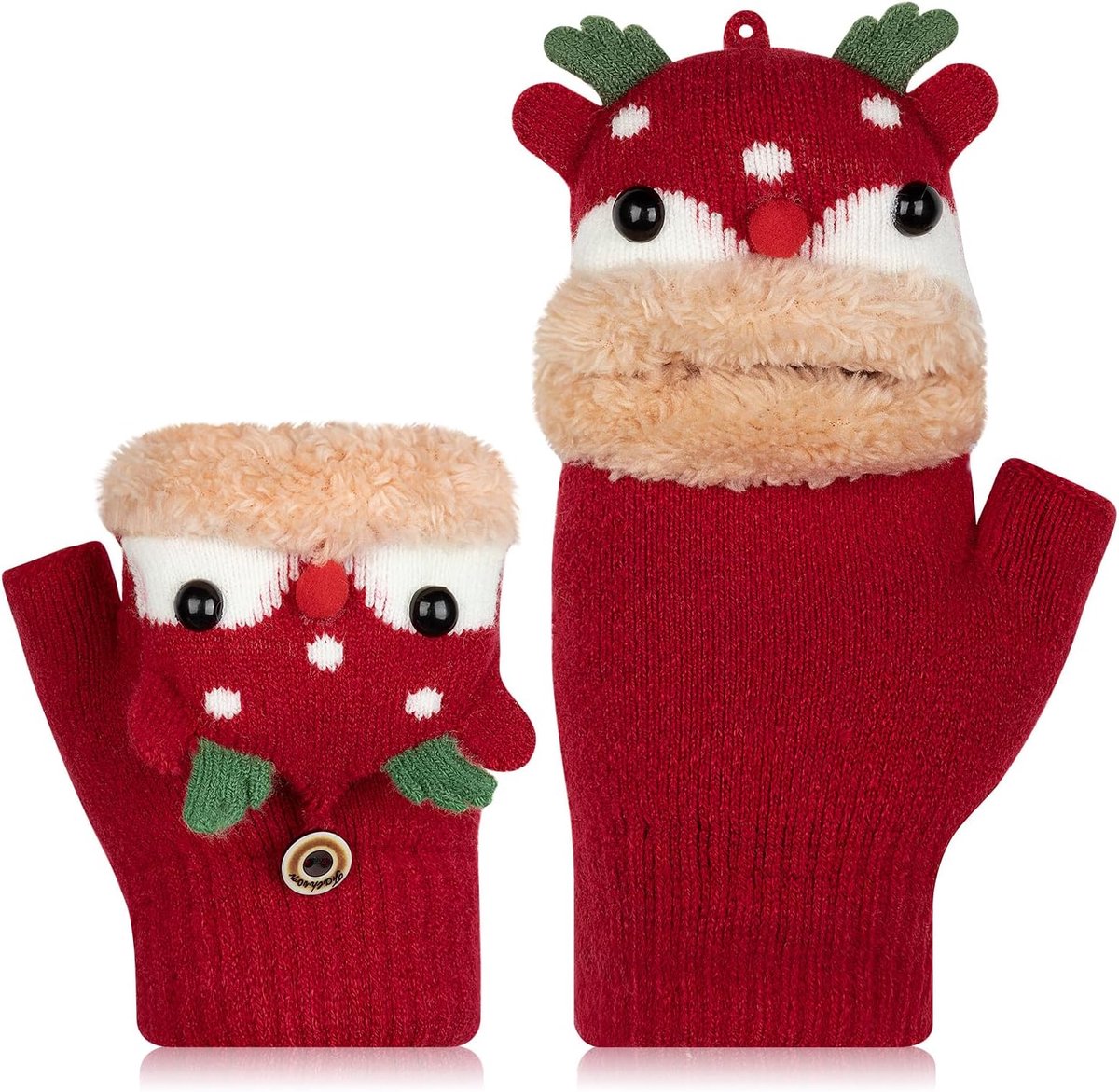 Handschoenen voor kinderen, met fliptop, vingerloze handschoenen, wanten voor jongens en meisjes, warme gebreide handschoenen, pluche voering, vingerloze winterhandschoenen