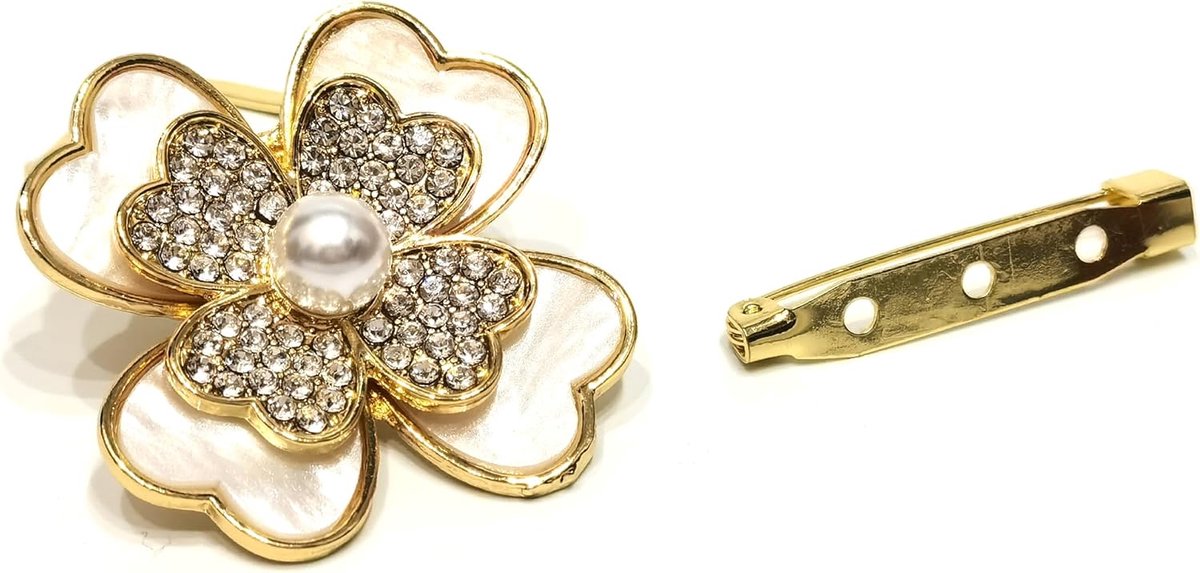 Ring met Broche Pins voor Dames - Wit Zwart Bloemen