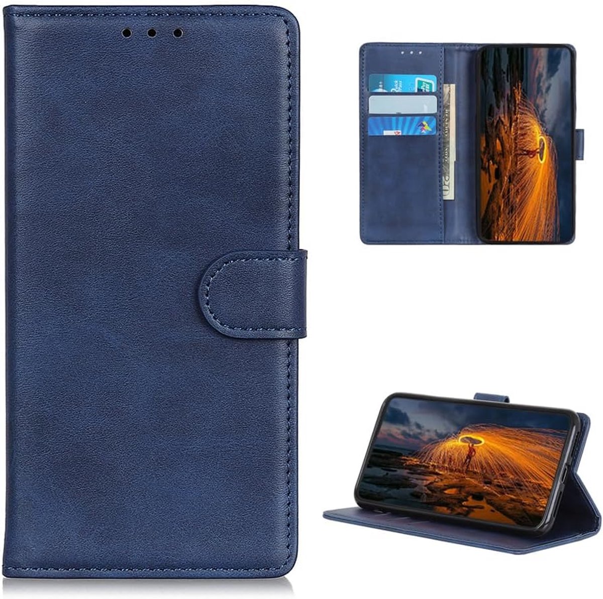 Flip Hoesje Compatibel met Oppo A58 4G, [Standfunctie] PU Leer Portemonnee Flip Cover Magnetische Sluiting Folio Telefoonhoesje. Blauw